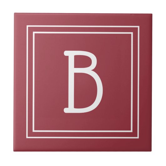Modern Monogrammed Crimson Red & White Initiaal Tegeltje (Voorkant)