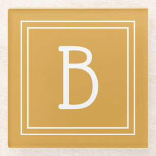 Modern Monogrammed Golden Yellow & White Initiaal Glazen Onderzetter