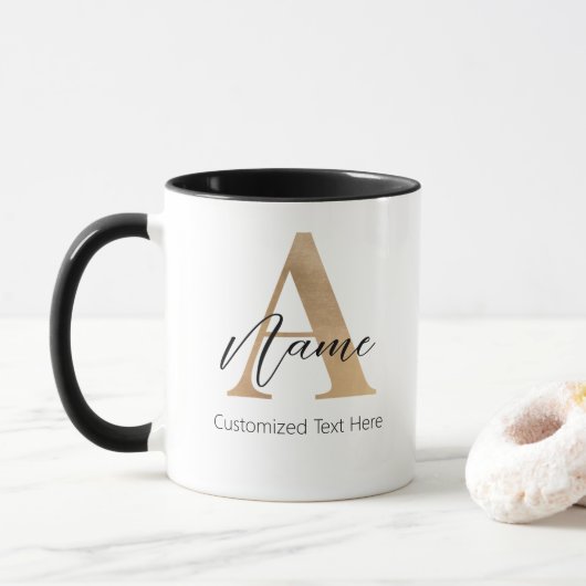 Modern Monogrammed Initiaal A & Naam Gepersonalise Mok (Met donut)