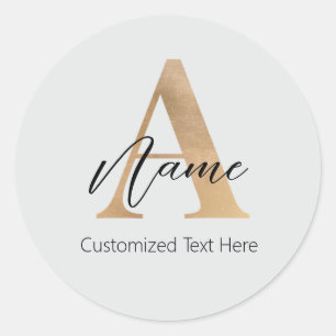 Modern Monogrammed Initiaal A & Naam Gepersonalise Ronde Sticker