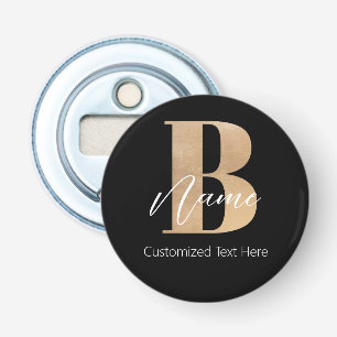 Modern Monogrammed Initiaal B & Naam Gepersonalise Button Flesopener
