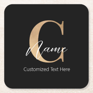 Modern Monogrammed Initiaal C & Naam Gepersonalise Vierkante Kartonnen Onderzetter