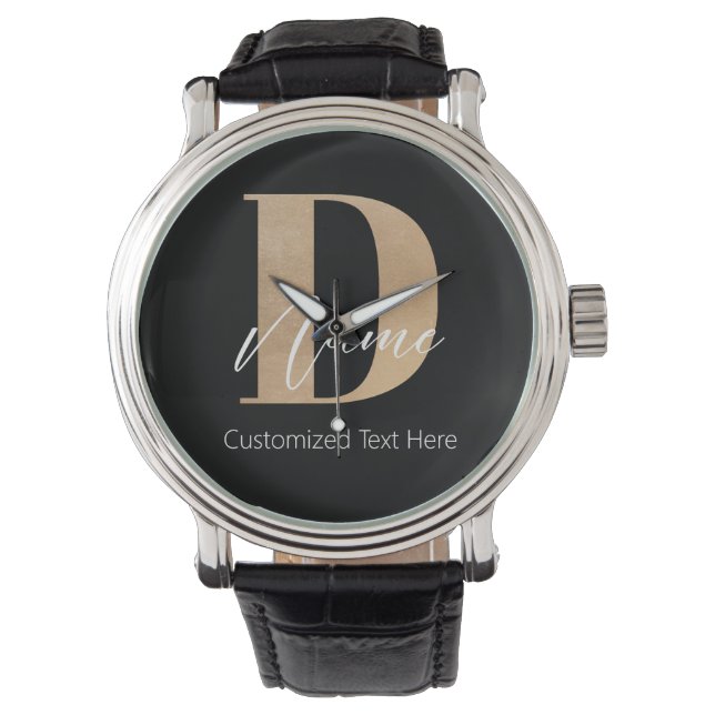 Modern Monogrammed Initiaal D & Naam Gepersonalise Horloge (Voorkant)