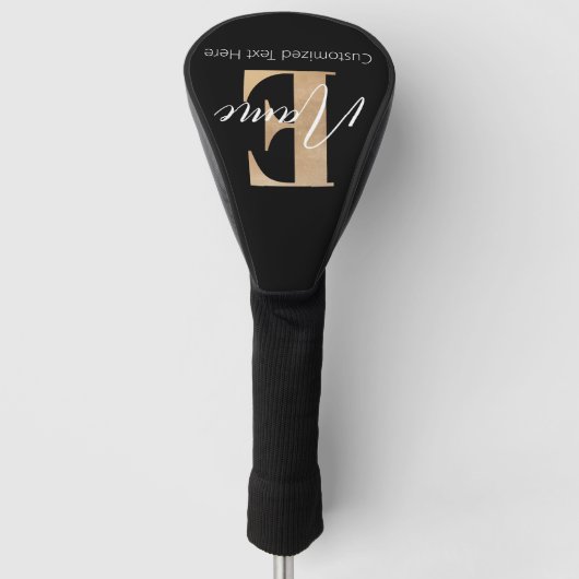 Modern Monogrammed Initiaal E & Naam Gepersonalise Golfheadcover (Voorkant)
