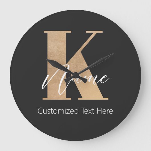 Modern Monogrammed Initiaal K & Naam Gepersonalise Grote Klok (Voorkant)
