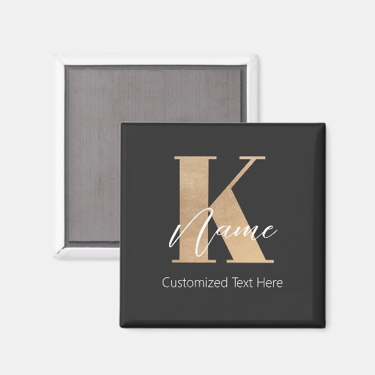Modern Monogrammed Initiaal K & Naam Persoonlijk Magneet (Voorkant / Achterkant)