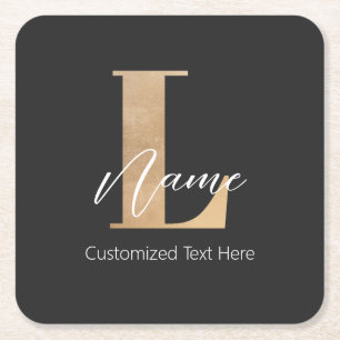 Modern Monogrammed Initiaal L & Naam Gepersonalise Vierkante Kartonnen Onderzetter