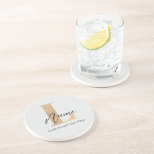 Modern Monogrammed Initiaal L & Naam Gepersonalise Zandsteen Onderzetter