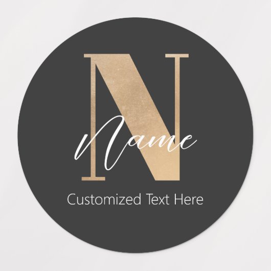Modern Monogrammed Initiaal N & Naam Gepersonalise Labels (Design 1)