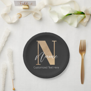 Modern Monogrammed Initiaal N & Naam Gepersonalise Papieren Bordje