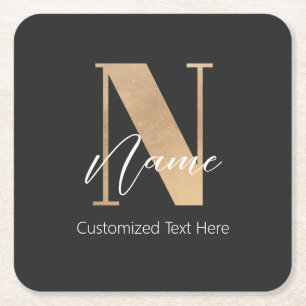 Modern Monogrammed Initiaal N & Naam Gepersonalise Vierkante Kartonnen Onderzetter