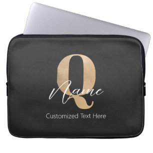 Modern Monogrammed Initiaal Q & Naam Gepersonalise Laptop Sleeve