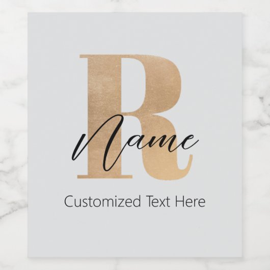 Modern Monogrammed Initiaal R & Naam Gepersonalise Wijn Etiket (Enkel label)