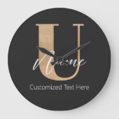 Modern Monogrammed Initiaal U & Naam Gepersonalise Grote Klok (Voorkant)