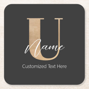 Modern Monogrammed Initiaal U & Naam Gepersonalise Vierkante Kartonnen Onderzetter