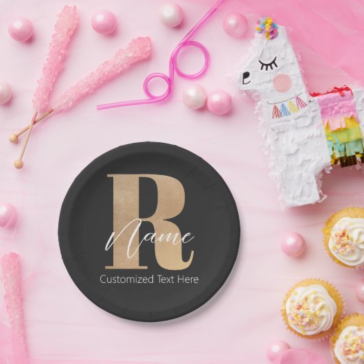 Modern Monogrammed Initial R & Name Personalized Papieren Bordje (Feest)