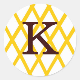Modern Monogrammed Lattice in Geel Ronde Sticker