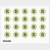 Modern Monogrammed Lattice in Lime Green Ronde Sticker (Vel)