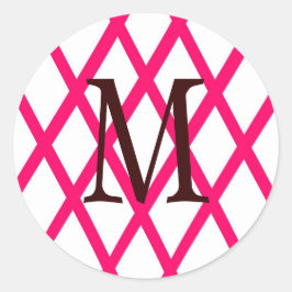 Modern Monogrammed Lattice in Roze Ronde Sticker
