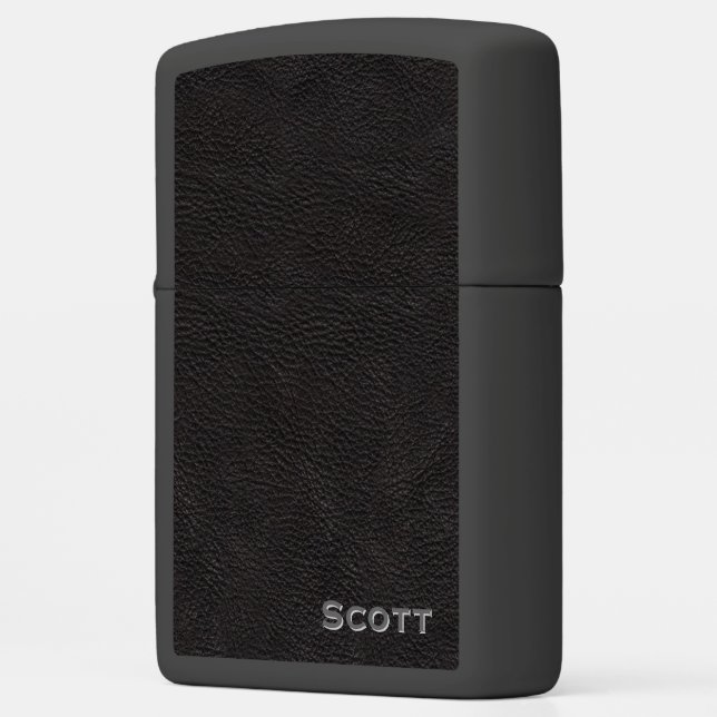 Modern Monogrammed Masculine Black Leather (Links)