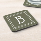 Modern Monogrammed Moss Green & White Initiaal Bier Onderzetter (Linkerzijde)