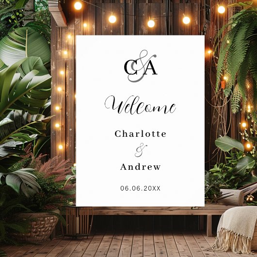 Modern monogrammed script bruiloft welkomstbord poster