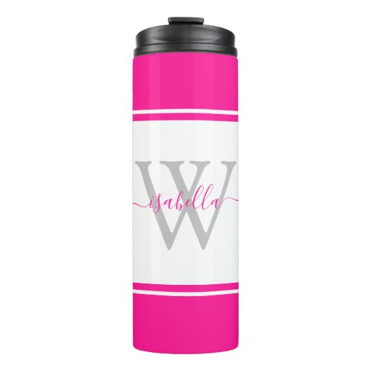 Modern Monogrammed Script Hot Pink Thermosbeker (Voorkant)