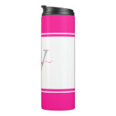 Modern Monogrammed Script Hot Pink Thermosbeker (Geroteerd rechts)