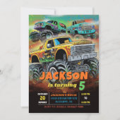 Modern Monster Truck Bash Jongen Verjaardagsfeest Kaart (Voorkant)