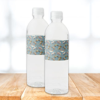 Modern Monster Truck Verjaardag Waterverf Blauw Waterfles Etiket