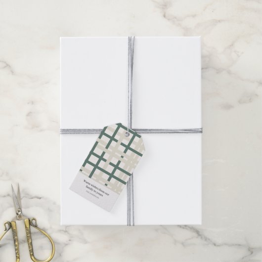 Modern Montauk Grid Groen & Beige Cadeaulabel (Met Touw)