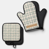 Modern Montauk Grid Groen & Beige Ovenwant & Pannenlap Set (Voorkant / Achterkant)