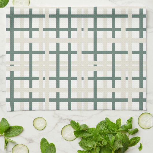 Modern Montauk Grid Groen & Beige Theedoek (Gevouwen)