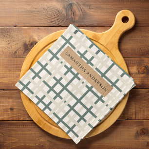Modern Montauk Grid Groen & Beige Theedoek