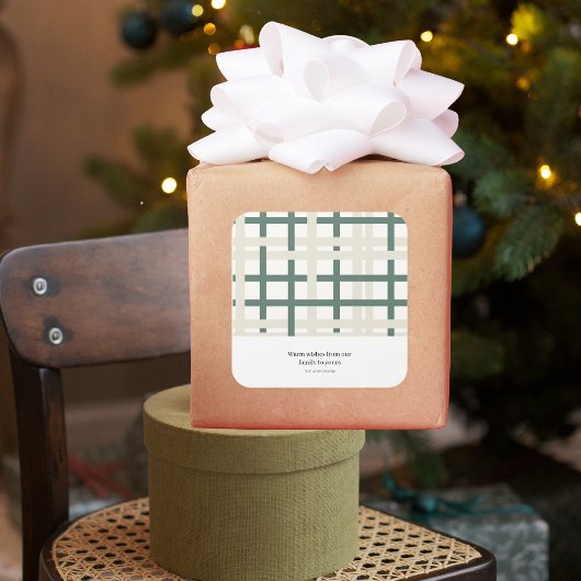 Modern Montauk Grid Groen & Beige Vierkante Sticker