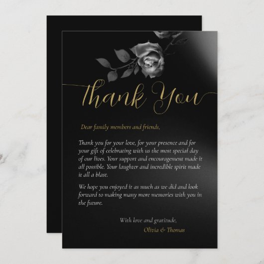 Modern Moody Black Dark Floral Weddenschap bedankt Kaart (Voorkant / Achterkant)