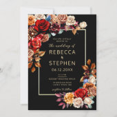 Modern Moody Dark Red Roses Herfst Rust Wedding Kaart (Voorkant)