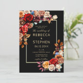 Modern Moody Dark Red Roses Herfst Rust Wedding Kaart (Staand voorkant)