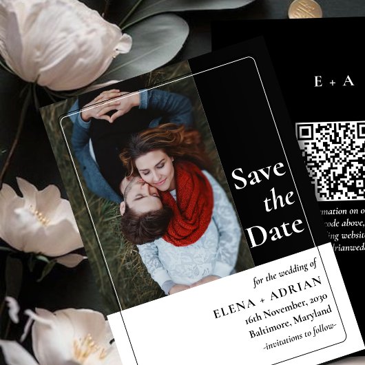 Modern Moody Photo Save the Date with QR Code
