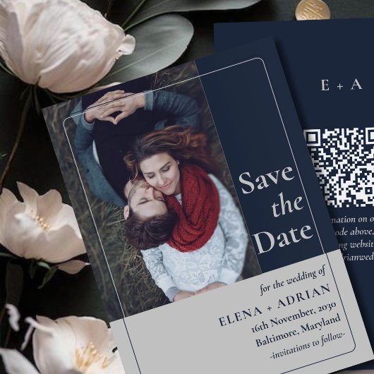Modern Moody Photo Save the Date with QR Code