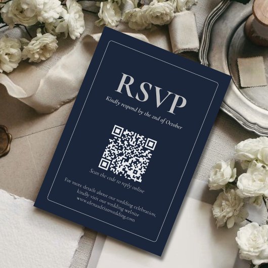 Modern Moody Wedding RSVP Card with QR code Kaartje