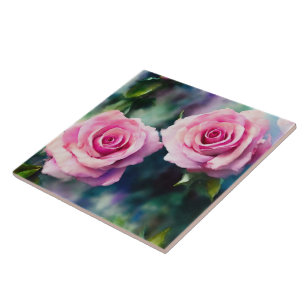 Modern mooi Waterverf roze rozen Collectie Tegeltje
