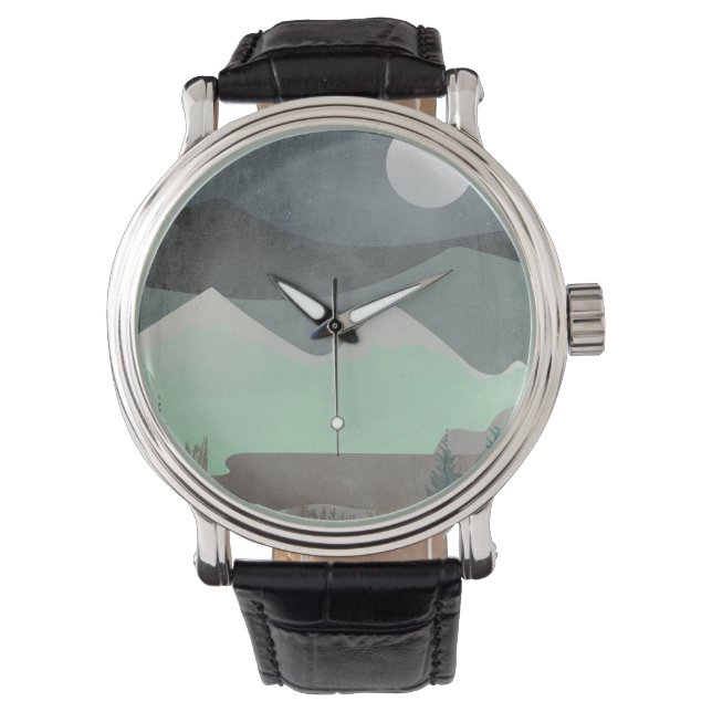 Modern Moon and Mountains Abstract Landscape Art Horloge (Voorkant)