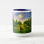 Modern moonlit avond met bomen die lopen met papa mok (Midden)