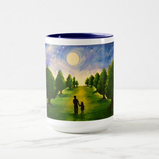 Modern moonlit avond met bomen die lopen met papa mok (Midden)