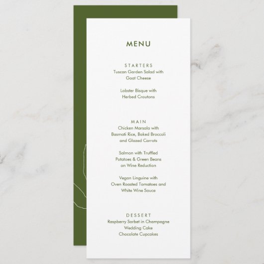 Modern Moss Green Botanical Floral Wedding Menu (Voorkant / Achterkant)