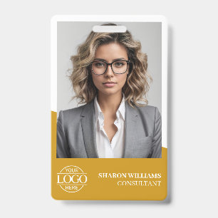 Modern Mosterdgeel Personeelsfoto Bedrijfslogo Badge
