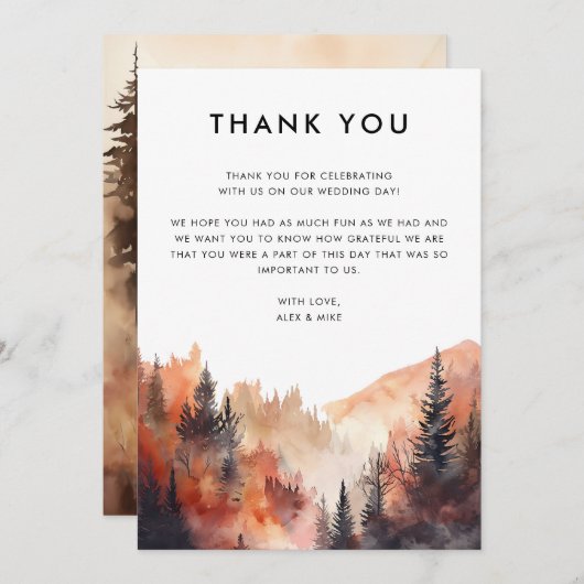 Modern Mountain Wedding Herfst Custom Bericht Bedankkaart (Voorkant / Achterkant)