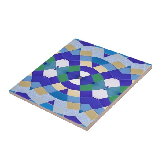 Modern mozaïek geometrisch blauw groen oog wit tegeltje (Zijkant)