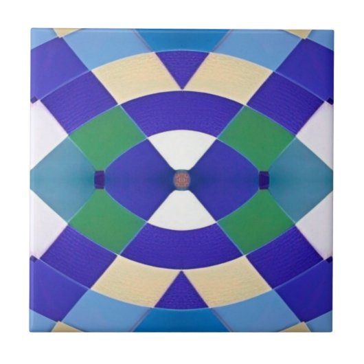 Modern mozaïek geometrisch blauw groen oog wit tegeltje (Voorkant)